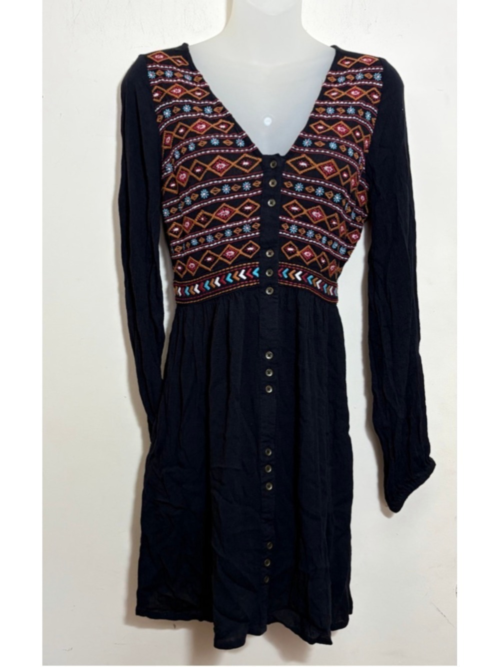 Shyanne Aztec Embroidered Boho Mini Dress Size XS